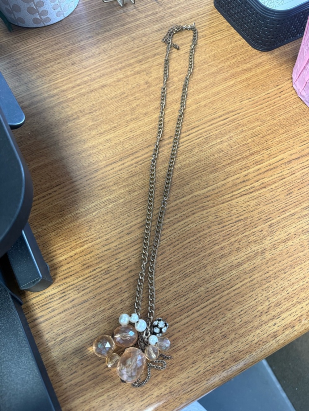 Crystal Cluster Pendant Necklace - Pink Gold Tone